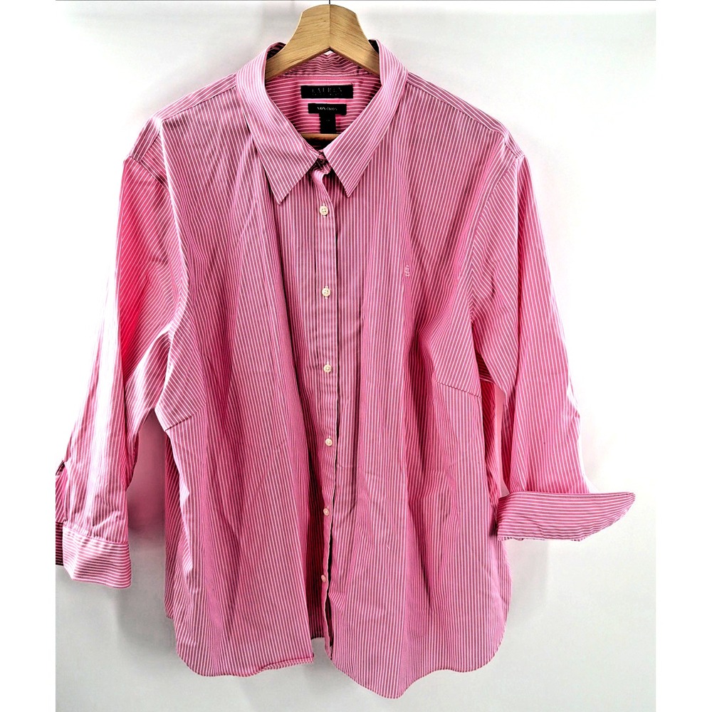 Lauren Ralph Lauren Button Up Long Sleeve Shirt Pin Stripe Non Iron Plus Size 3X